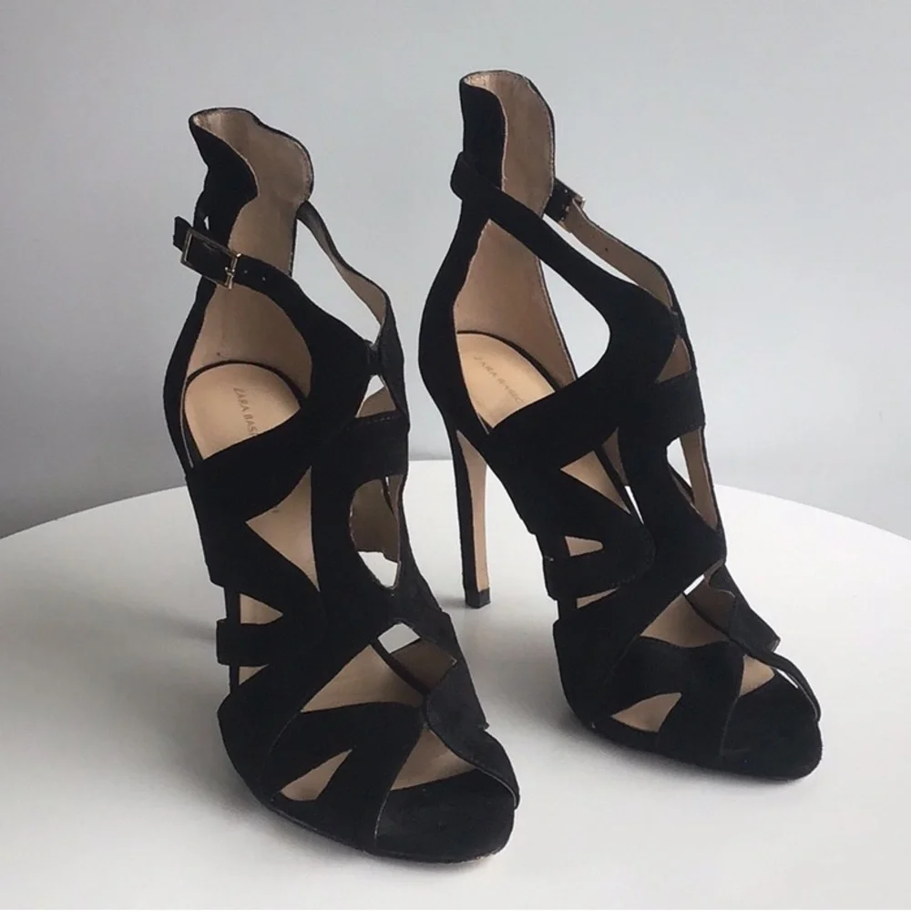 Zara cutout suede black stiletto heels